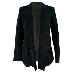 Balmain Open Front Blazer in Black Suede